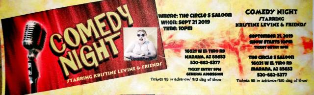 COMEDY NIGHT at Circle S Saloon! starring KRISTINE LEVINE & Friends!
