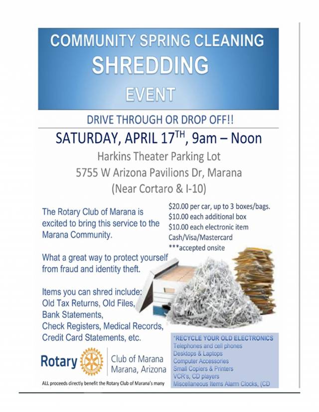 The Marana Rotary Club Community Spring Cleaning Shredding Event
